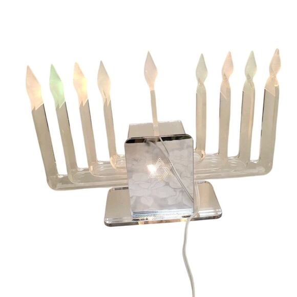 Mid Century Modern Hanukkah Menorah Acrylic Lucite Lamp Vintage Retro Chanukah - Picture 1 of 5